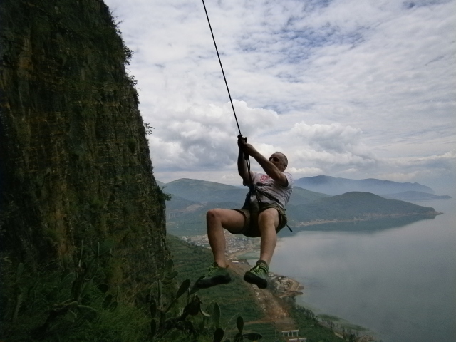 Swinging out over Erhai Lake, near Dali in China